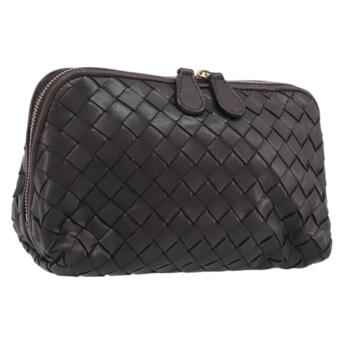 Bottega Veneta Zip Clutch Leather, Brown, Leather, Clutch