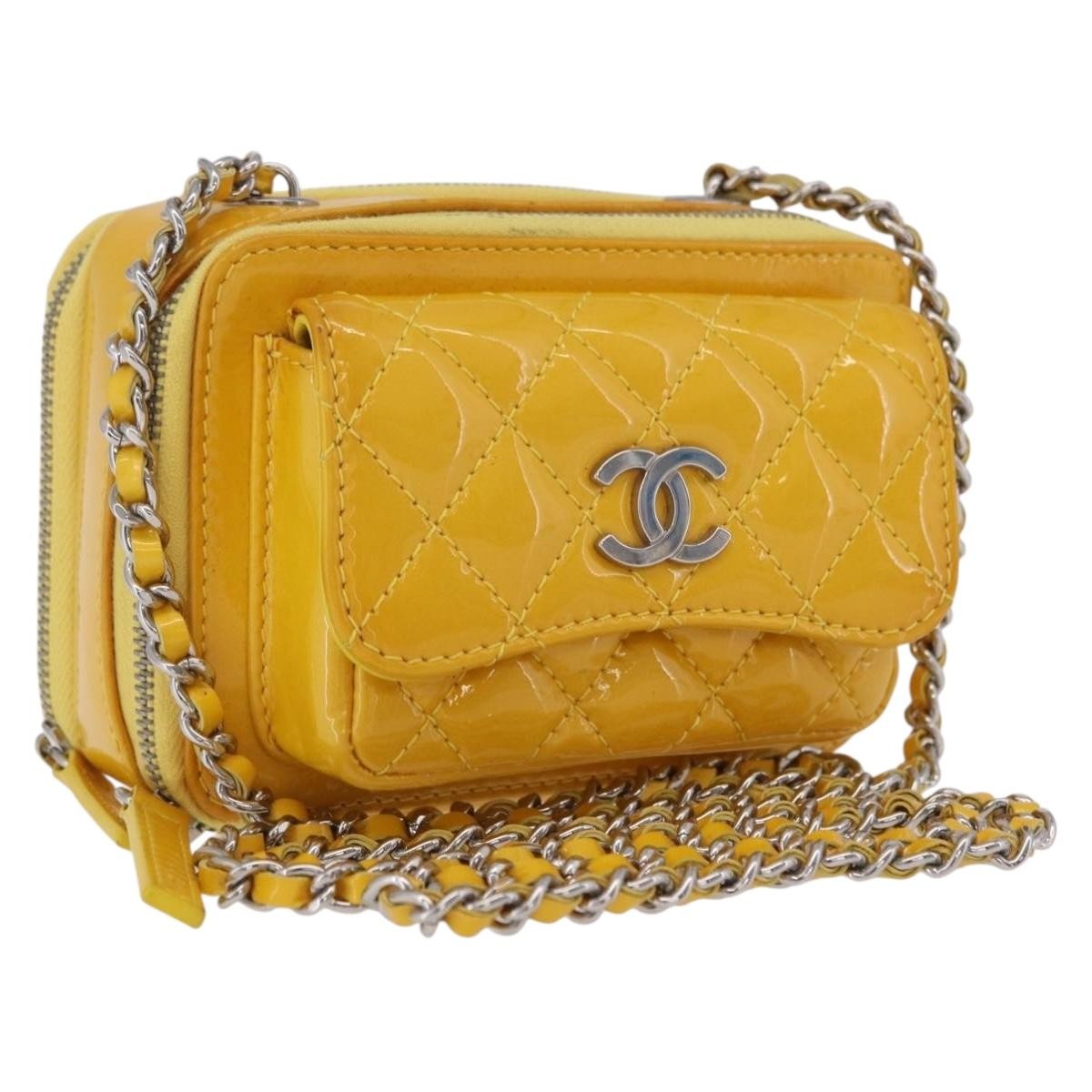 Chanel Pocket Box Camera Case Quilted Patent, Yellow, Patent Leather, Crossbody Bag