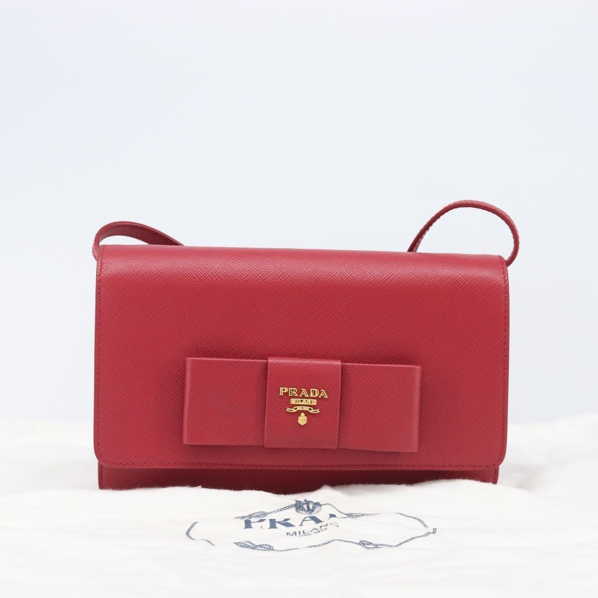 Prada Bow Wallet on Strap Saffiano Leather, Red, Leather, Crossbody Bag