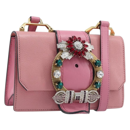 Miu Miu Madras Crystal Flap Leather, Pink, Leather, Crossbody Bag