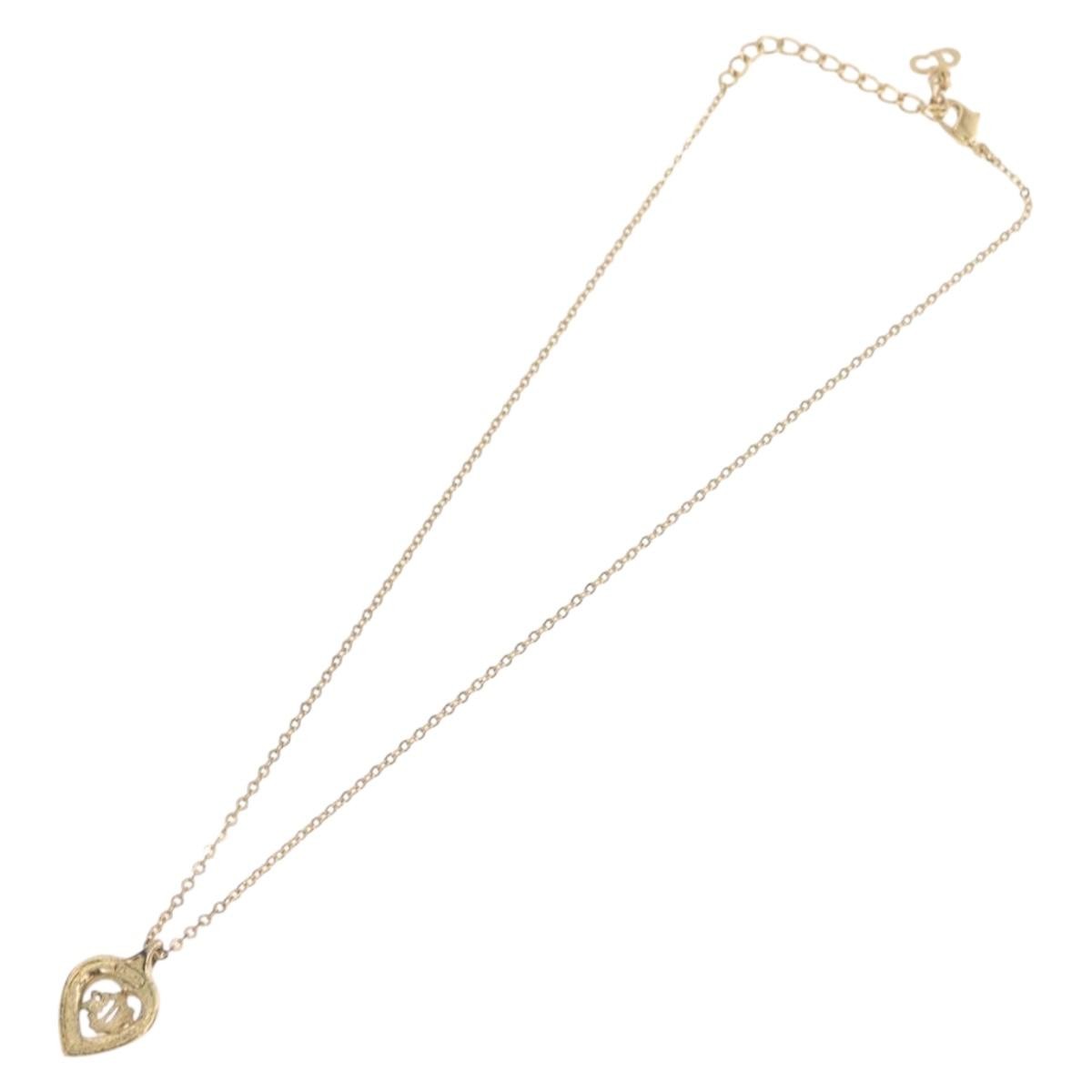 Christian Dior Logo Heart Pendant Metal, Gold, Metal, Necklace