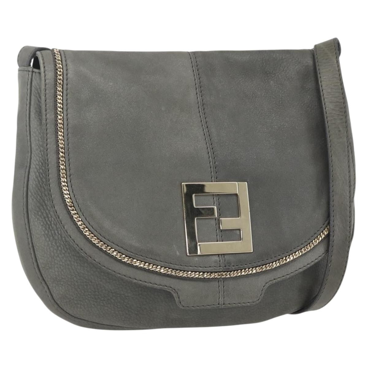 Fendi Shoulder Leather, Gray, Leather, Shoulder Bag