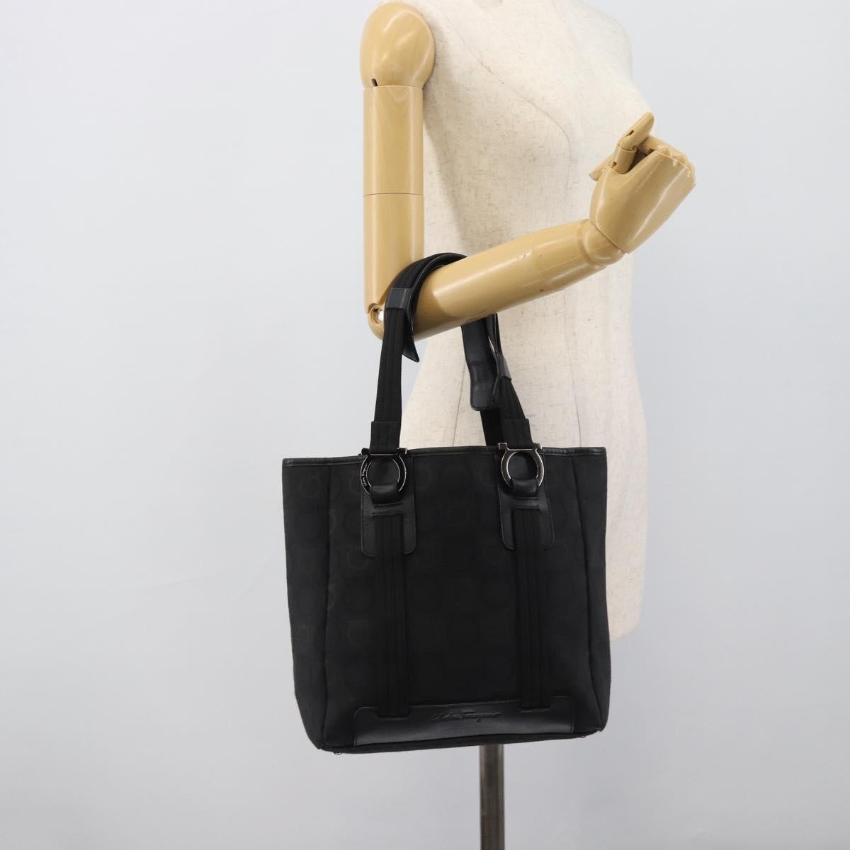 Salvatore Ferragamo Gancini Top Handle Canvas, Black, Canvas, Handbag