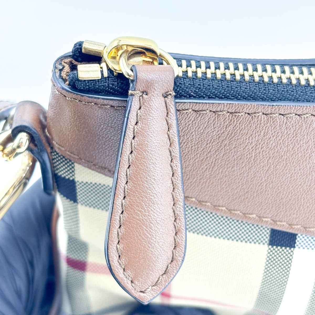 Burberry Peyton Crossbody Clutch Haymarket Coated Canvas, Brown, Canvas, Crossbody Bag