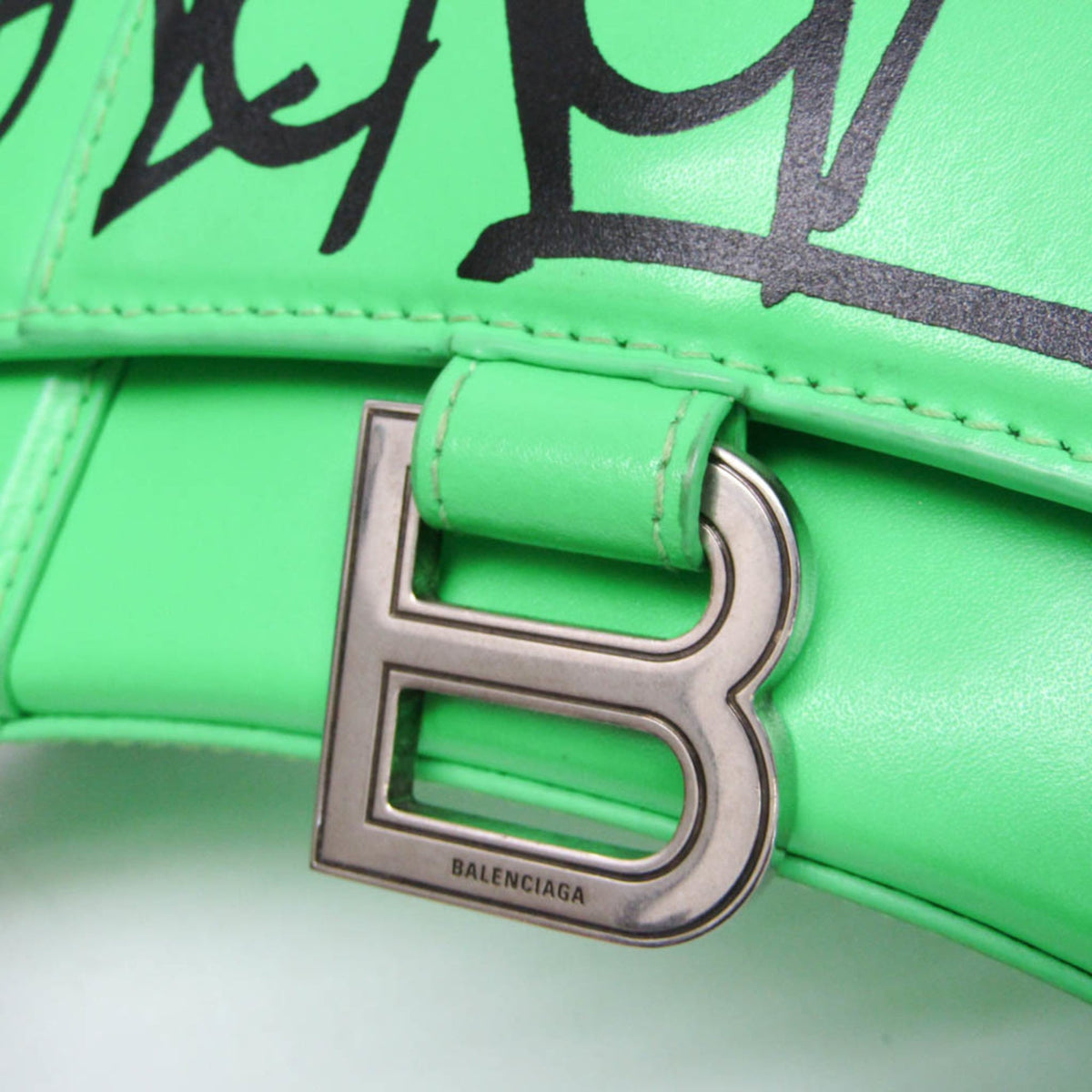 Balenciaga Graffiti Hourglass Top Handle Leather, Green, Leather, Handbag