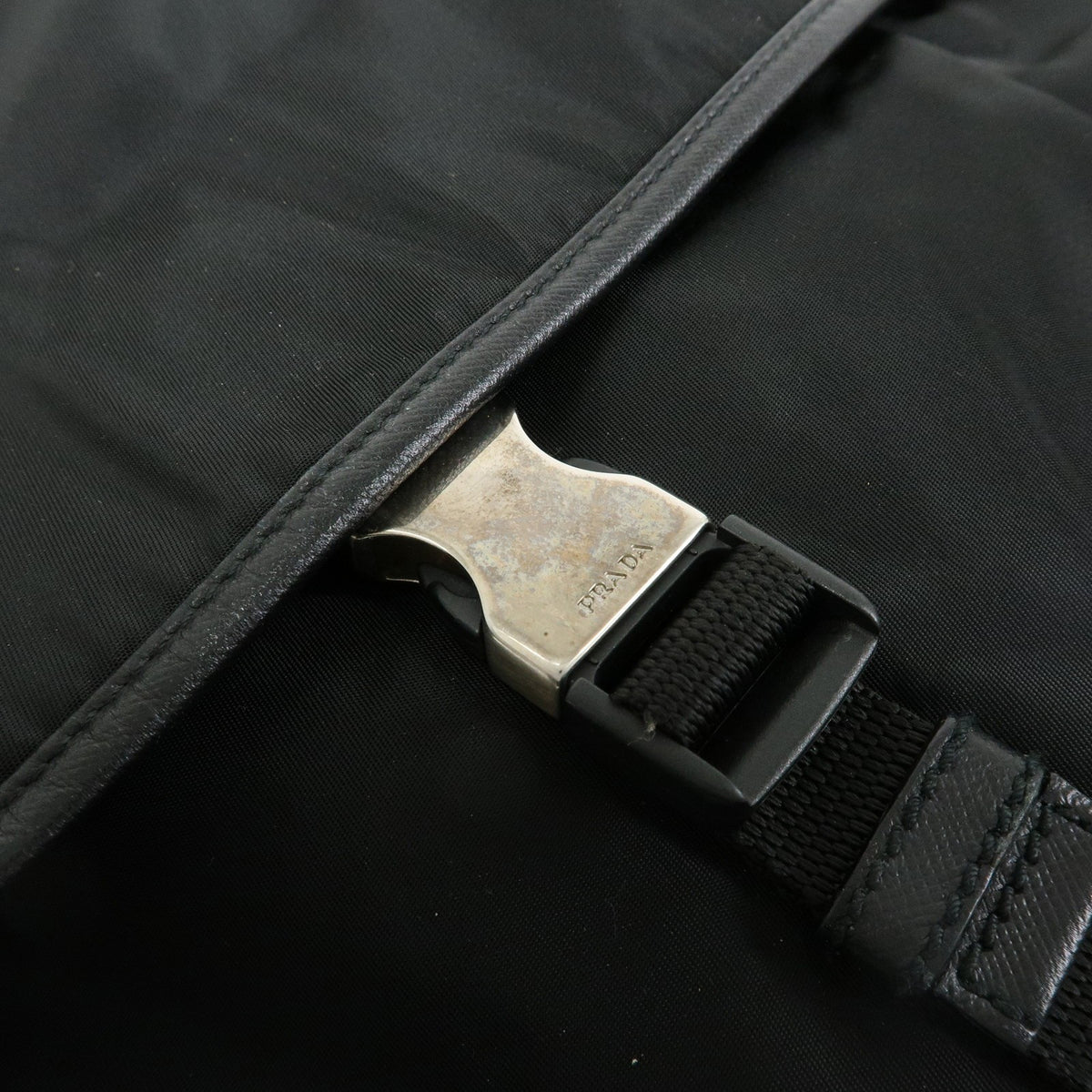 Prada Buckle Messenger Tessuto, Black, Nylon, Handbag