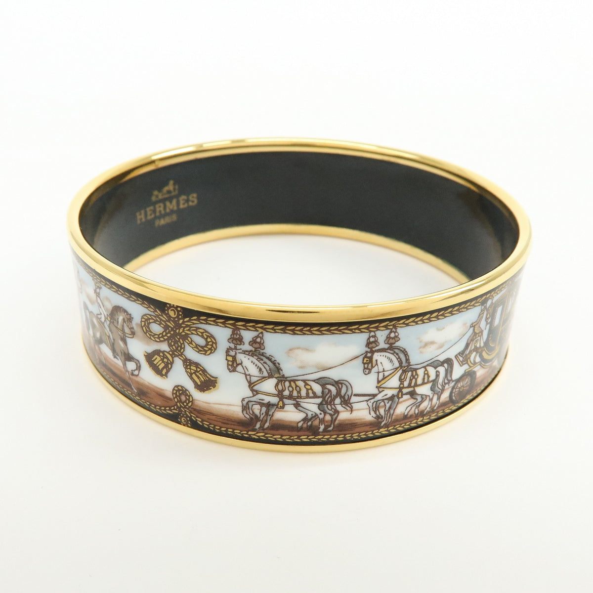 Hermes Caleche Bangle Enamel, Gold, Gold Plated, Bracelet