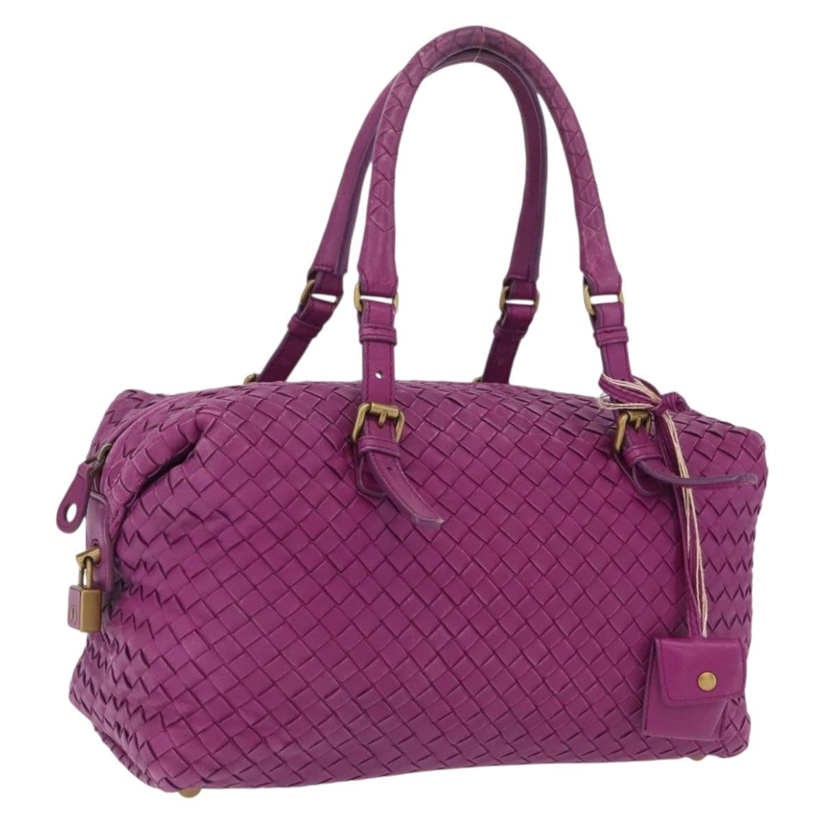 Bottega Veneta New Boston Intrecciato Nappa, Purple, Leather, Handbag