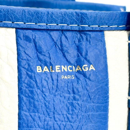 Balenciaga Bazar Striped Leather, Blue, Leather, Tote Bag