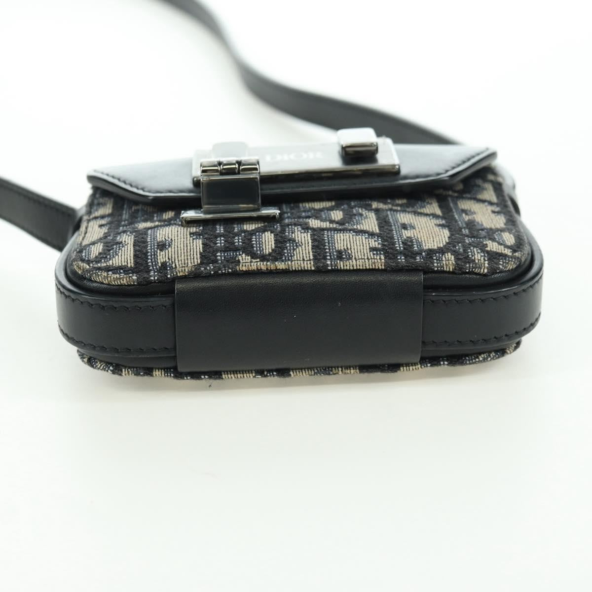 Christian Dior Clasp Lock Messenger Oblique Canvas and Leather, Navy, Canvas, Clutch