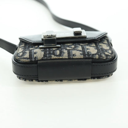 Christian Dior Clasp Lock Messenger Oblique Canvas and Leather, Navy, Canvas, Clutch
