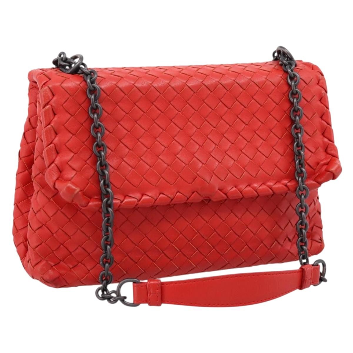 Bottega Veneta Olimpia Intrecciato Nappa, Red, Leather, Shoulder Bag