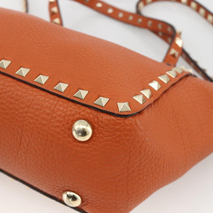 Valentino Garavani Rockstud Pebbled Leather, Orange, Leather, Tote Bag