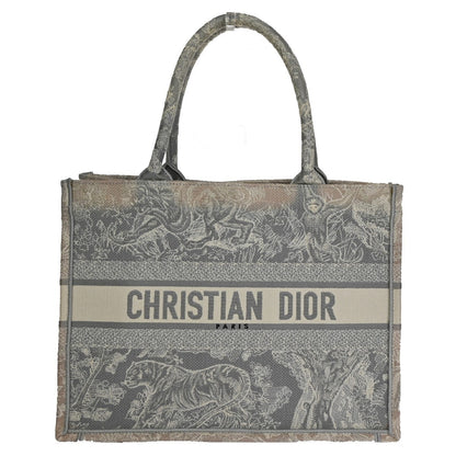 Christian Dior Book Embroidered Canvas, Gray, Canvas, Tote Bag