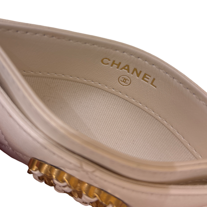 Chanel 19 Card Holder Quilted Iridescent Calfskin, White, Calfskin, Card Holder
