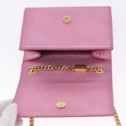 Saint Laurent Classic Monogram Metallic Leather, Pink, Leather, Crossbody Bag