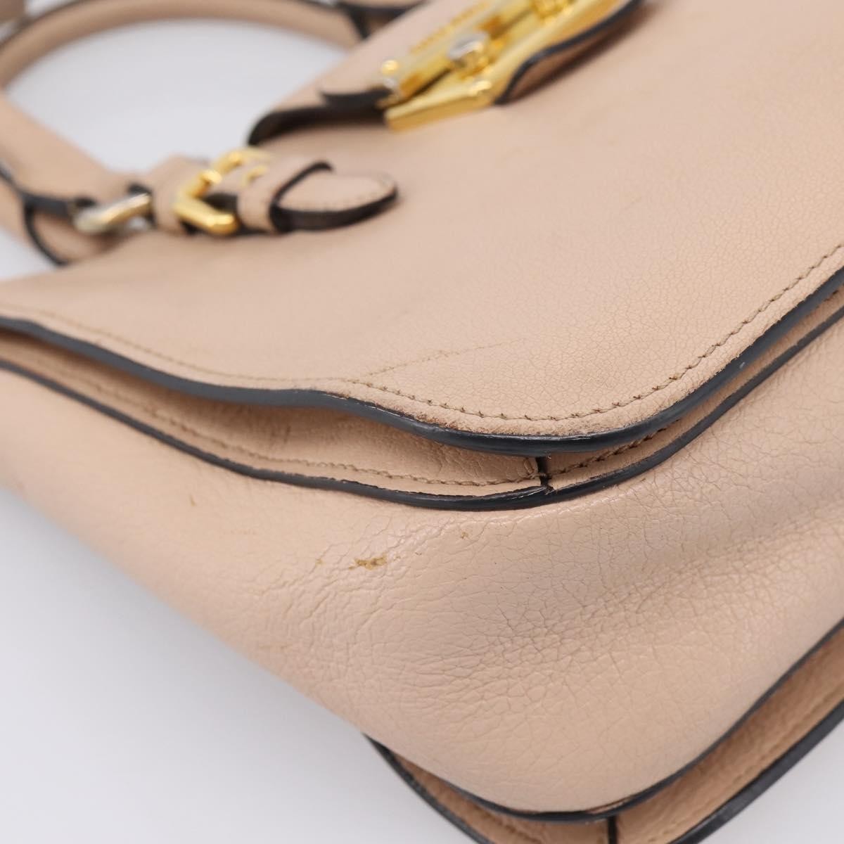 Miu Miu Madras Convertible Lock Leather, Beige, Leather, Tote Bag