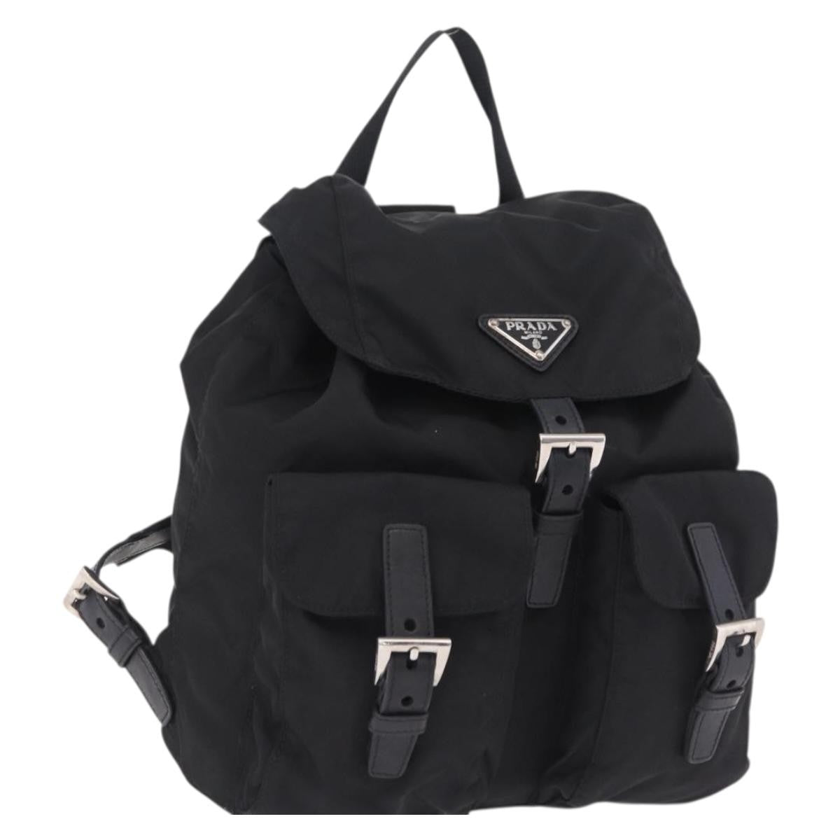 Prada Double Pocket Backpack Chain Re-Nylon, Black, Nylon, Shoulder Bag