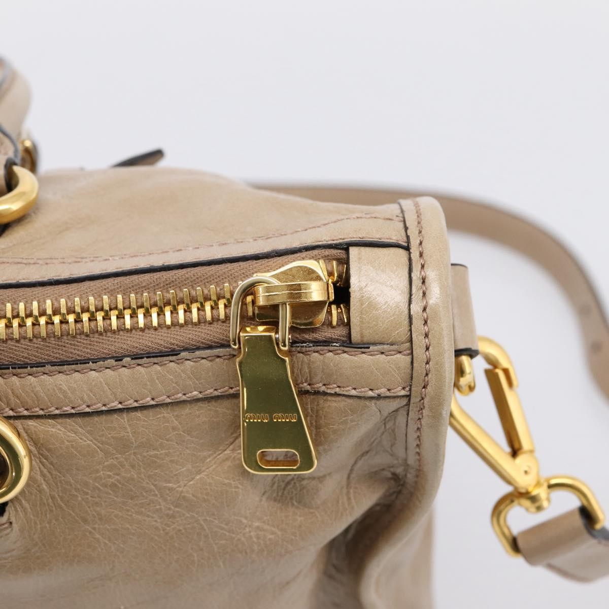 Miu Miu Convertible Bauletto Vitello Shine, Beige, Leather, Handbag