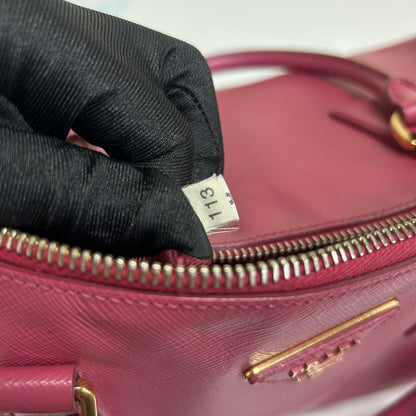 Prada Bowler Perforated Saffiano Leather, Pink, Leather, Handbag