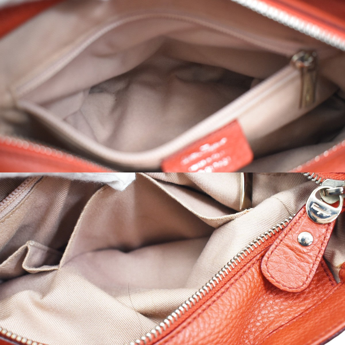 Salvatore Ferragamo Gancini Handle Leather, Orange, Leather, Tote Bag