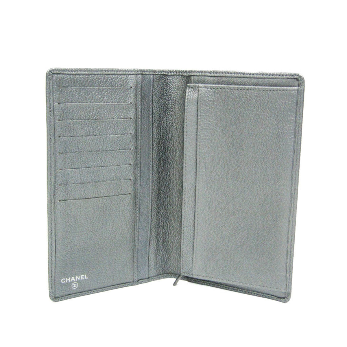 Chanel CC Button Bi-Fold Card Case Leather, Silver, Leather, Card Holder