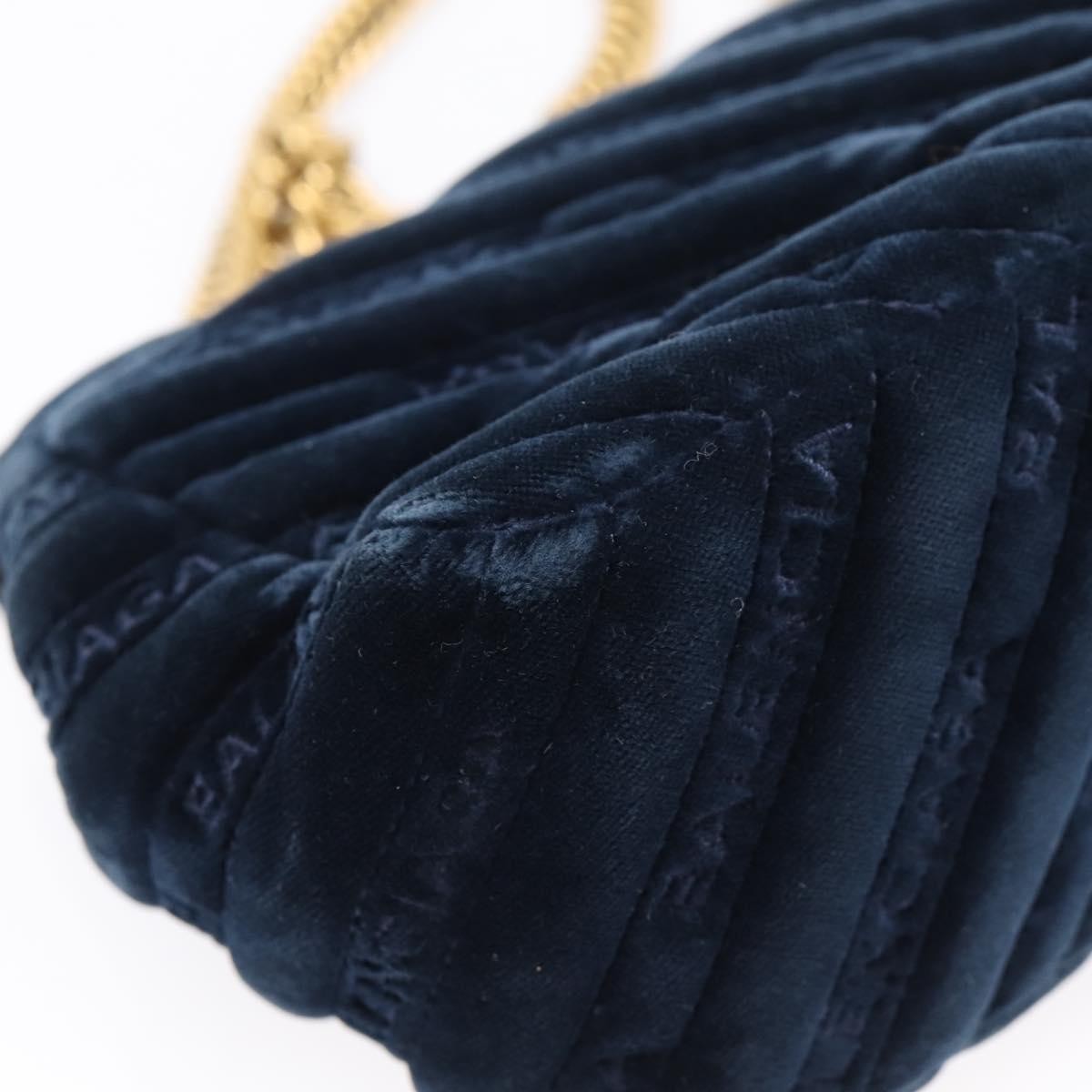 Balenciaga BB Chain Round Quilted Velvet, Navy, Velvet, Shoulder Bag