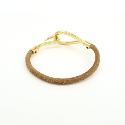 Hermes Jumbo Hook Braided Leather and Metal, Brown, Leather, Bracelet