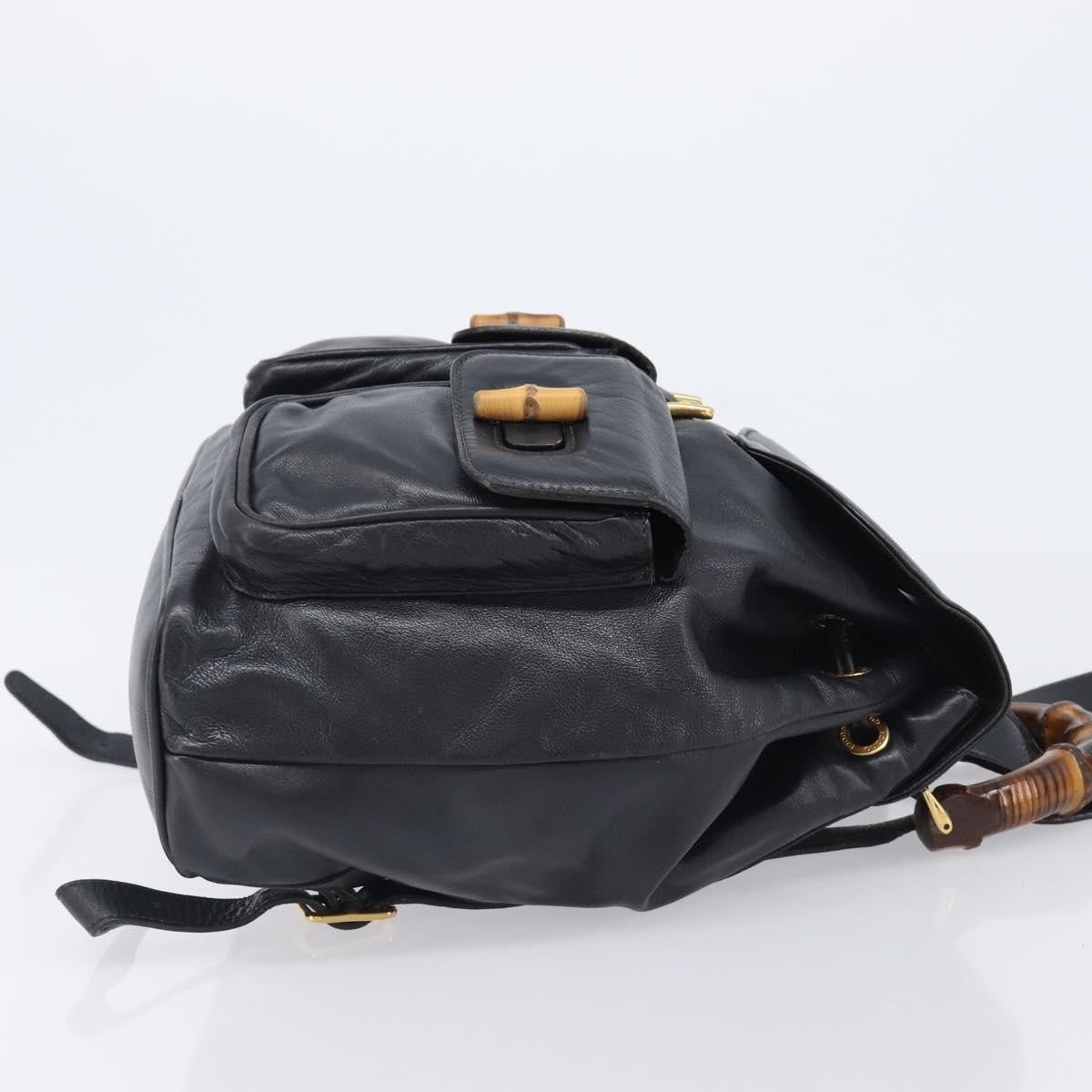 Gucci Vintage Bamboo Leather, Black, Leather, Backpack
