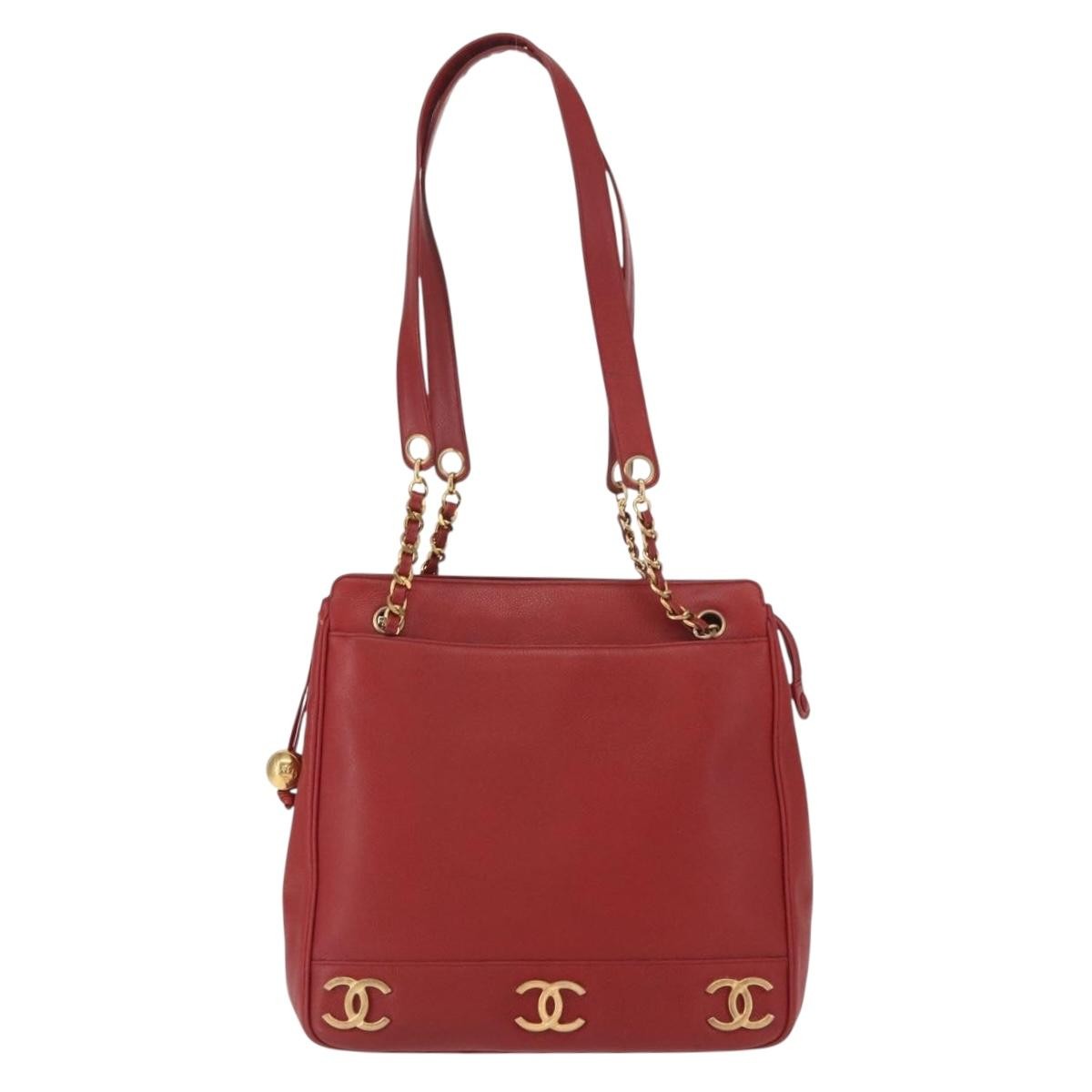Chanel Vintage Metal CC Caviar, Red, Leather, Shoulder Bag