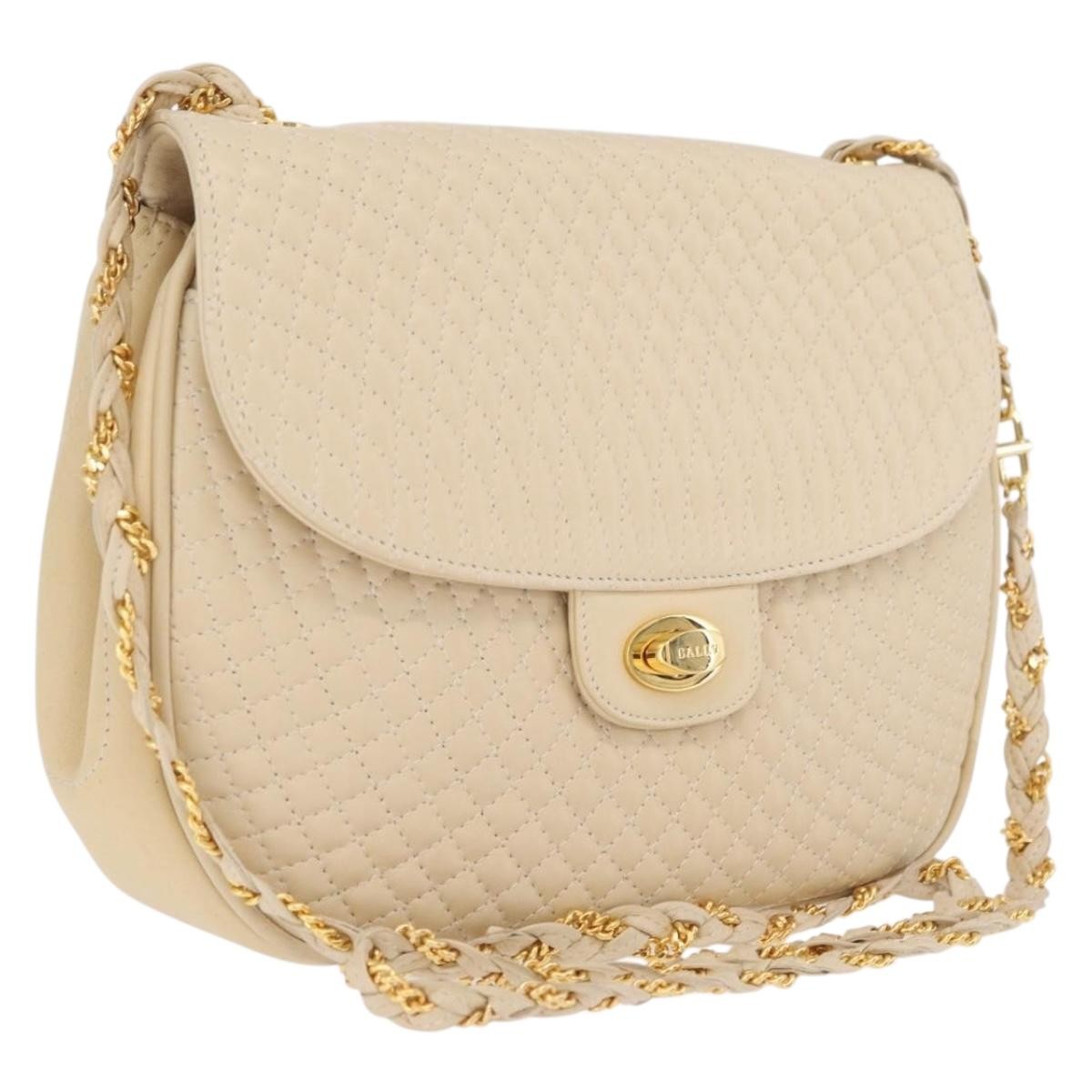 Bally Vintage Chain Quilted Leather, Neutral, Leather, Shoulder Bag