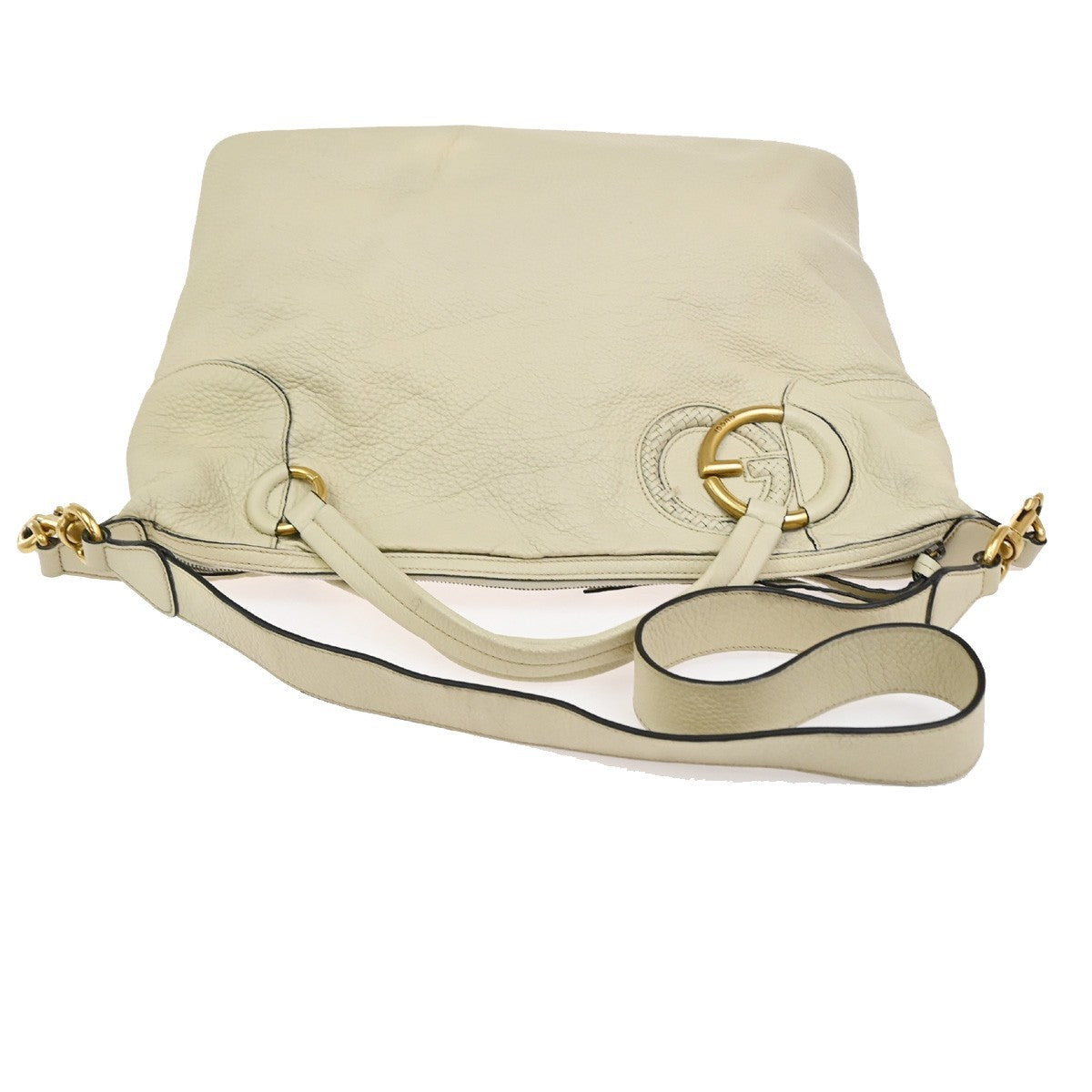 Gucci Twill Satchel Leather, White, Leather, Shoulder Bag