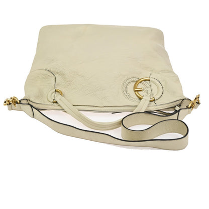 Gucci Twill Satchel Leather, White, Leather, Shoulder Bag