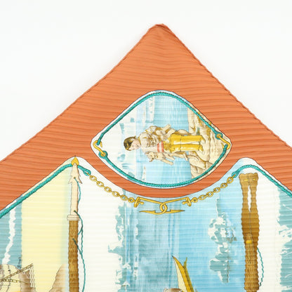 Hermes Gronland Pleated Silk, Brown, Silk, Scarf