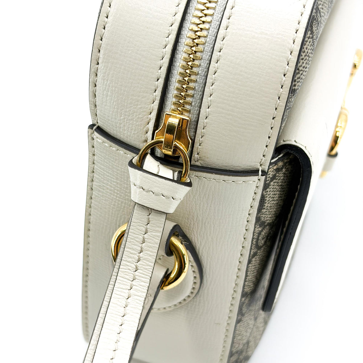 Gucci Horsebit 1955 Flap Pocket Camera GG Coated Canvas and Leather, Beige, Canvas, Handbag