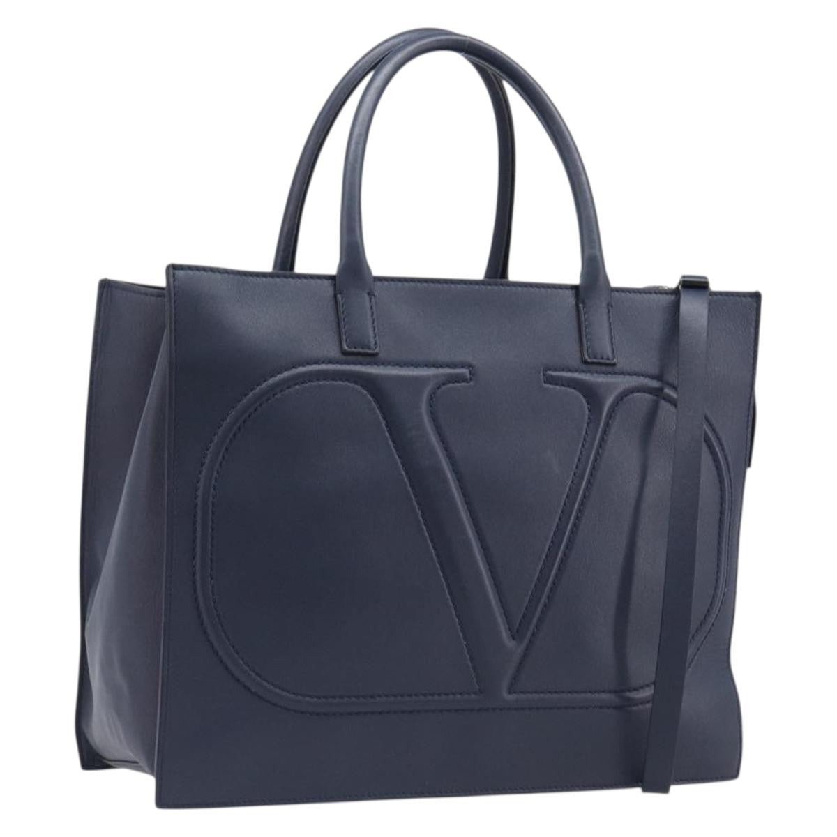 Valentino Garavani VLogo Convertible Shopper Leather, Navy, Leather, Tote Bag