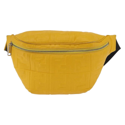 Fendi Zip Waist Zucca Embossed Leather, Yellow, Canvas, Handbag