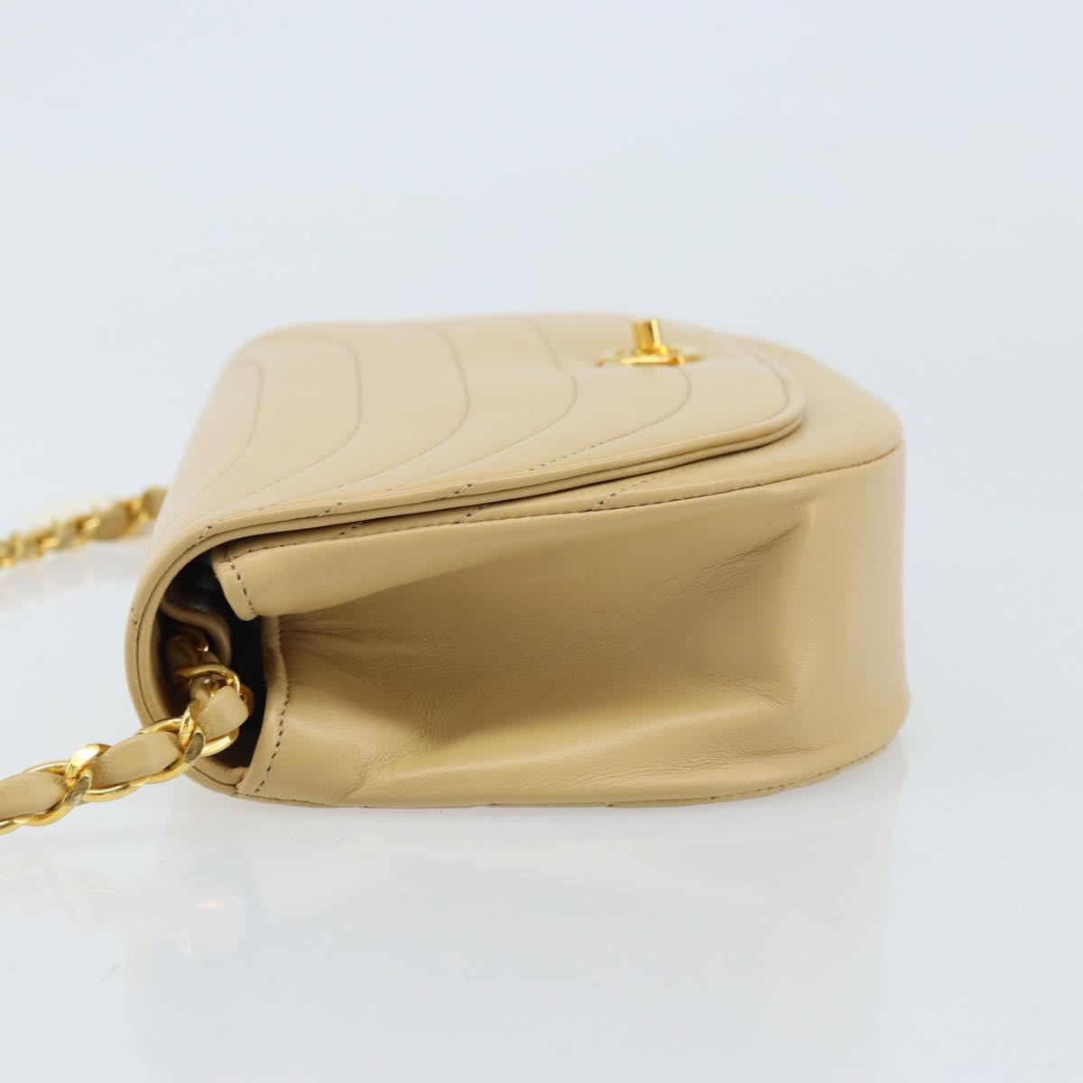 Chanel Vintage Half Moon Flap Bag Quilted lambskin, BEIGE, LEATHER, Shoulder bag