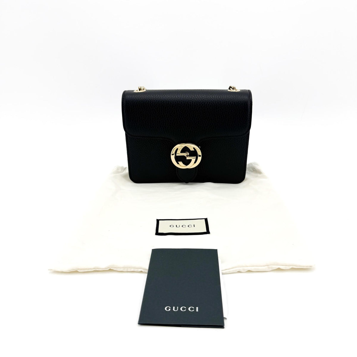 Gucci Interlocking Leather, Black, Leather, Shoulder Bag