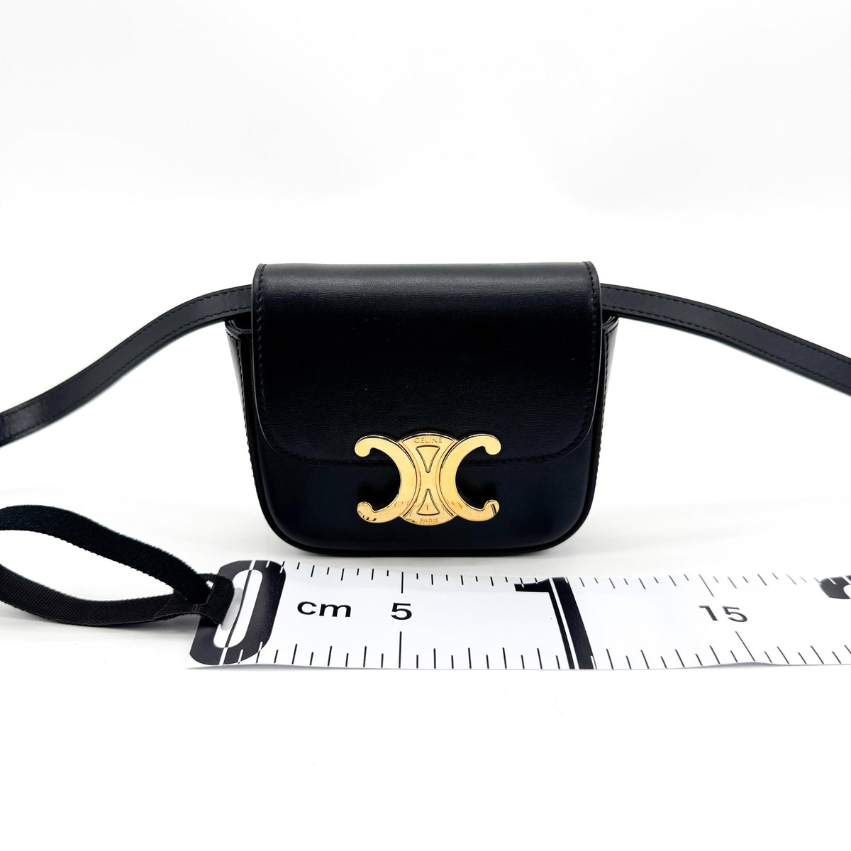 Celine Triomphe Triomphe Coated Canvas, Black, Leather, Shoulder Bag