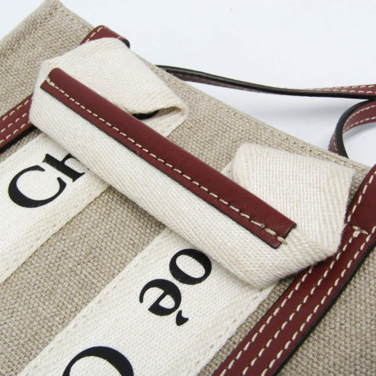 Chloe Woody Convertible Canvas with Leather, Beige, Canvas, Tote Bag