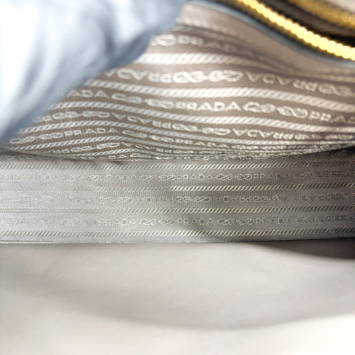 Prada Side Pleat Saffiano Leather, Gray, Leather, Tote Bag