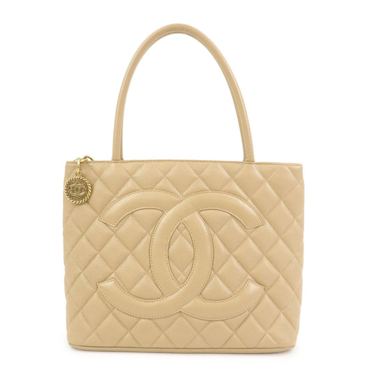 Chanel Medallion Quilted Lambskin, Beige, Calfskin, Tote Bag