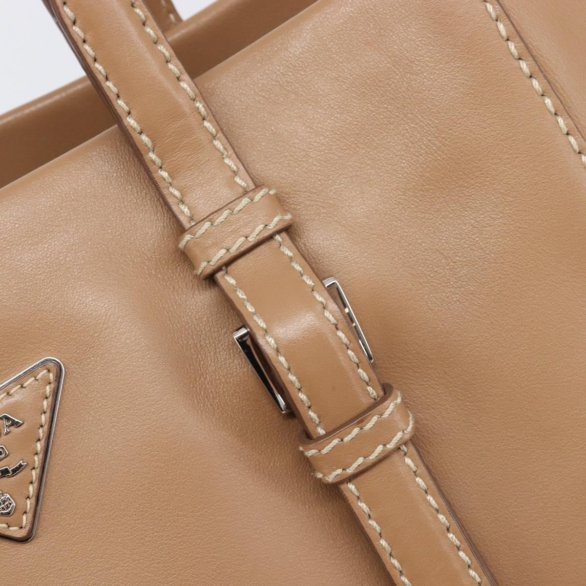 Prada Covered Strap Open City Calfskin, Beige, Leather, Tote Bag