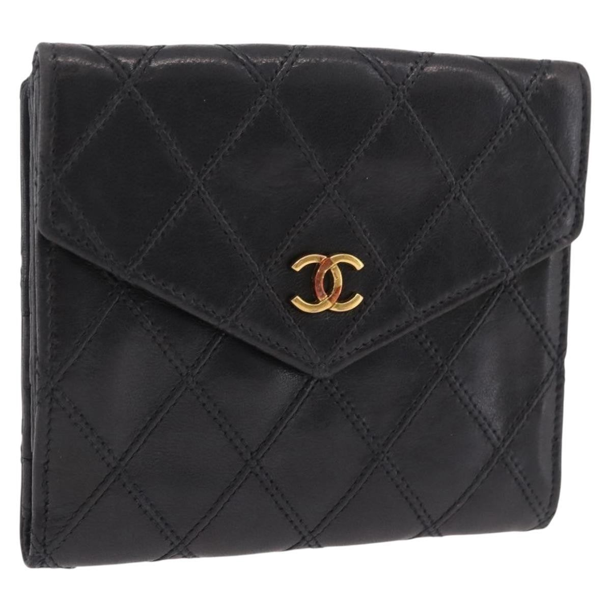 Chanel CC Compact Quilted Caviar, Black, Leather, Wallet
