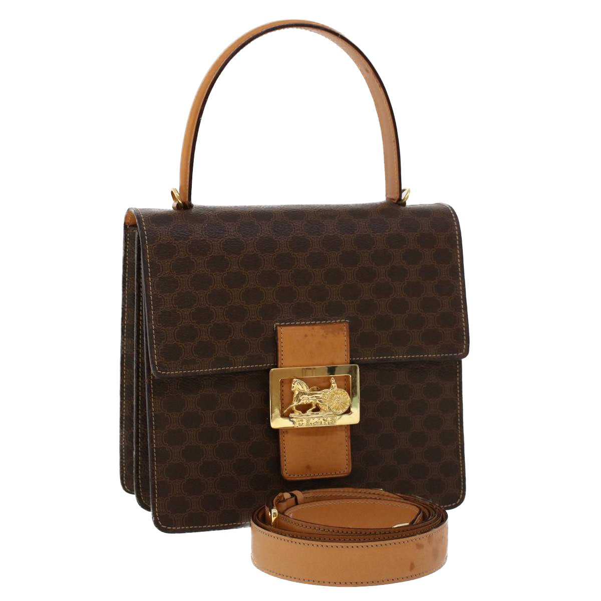 Celine C Macadam Handbag PVC Leather, BROWN, PVC, Handbag