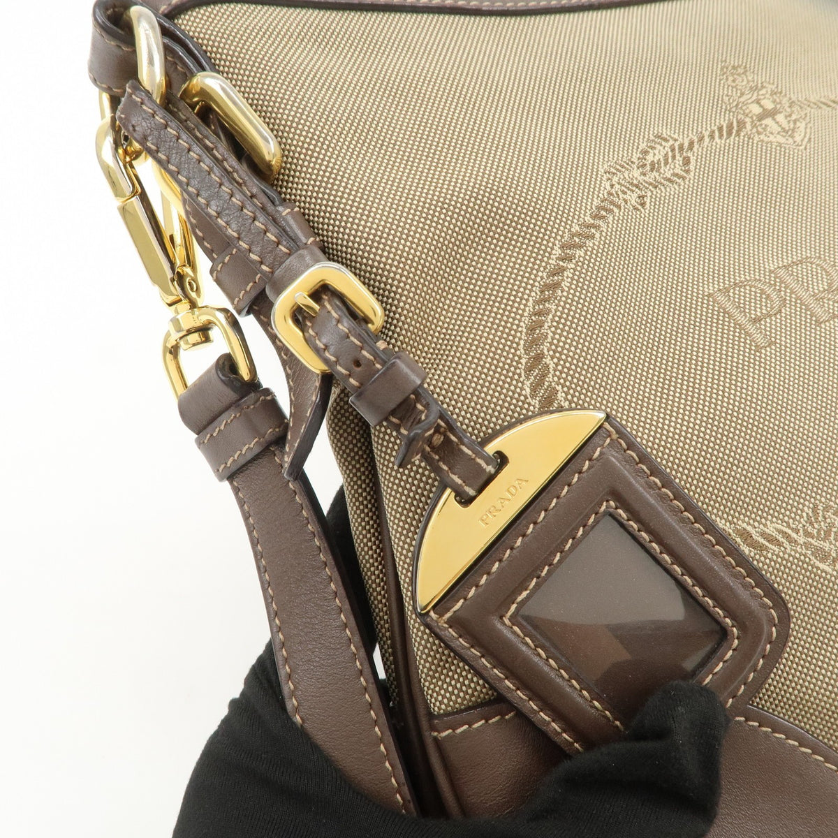 Prada Logo Canvas, Beige, Canvas, Tote Bag