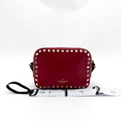 Valentino Garavani Rockstud Camera Leather, Red, Leather, Crossbody Bag