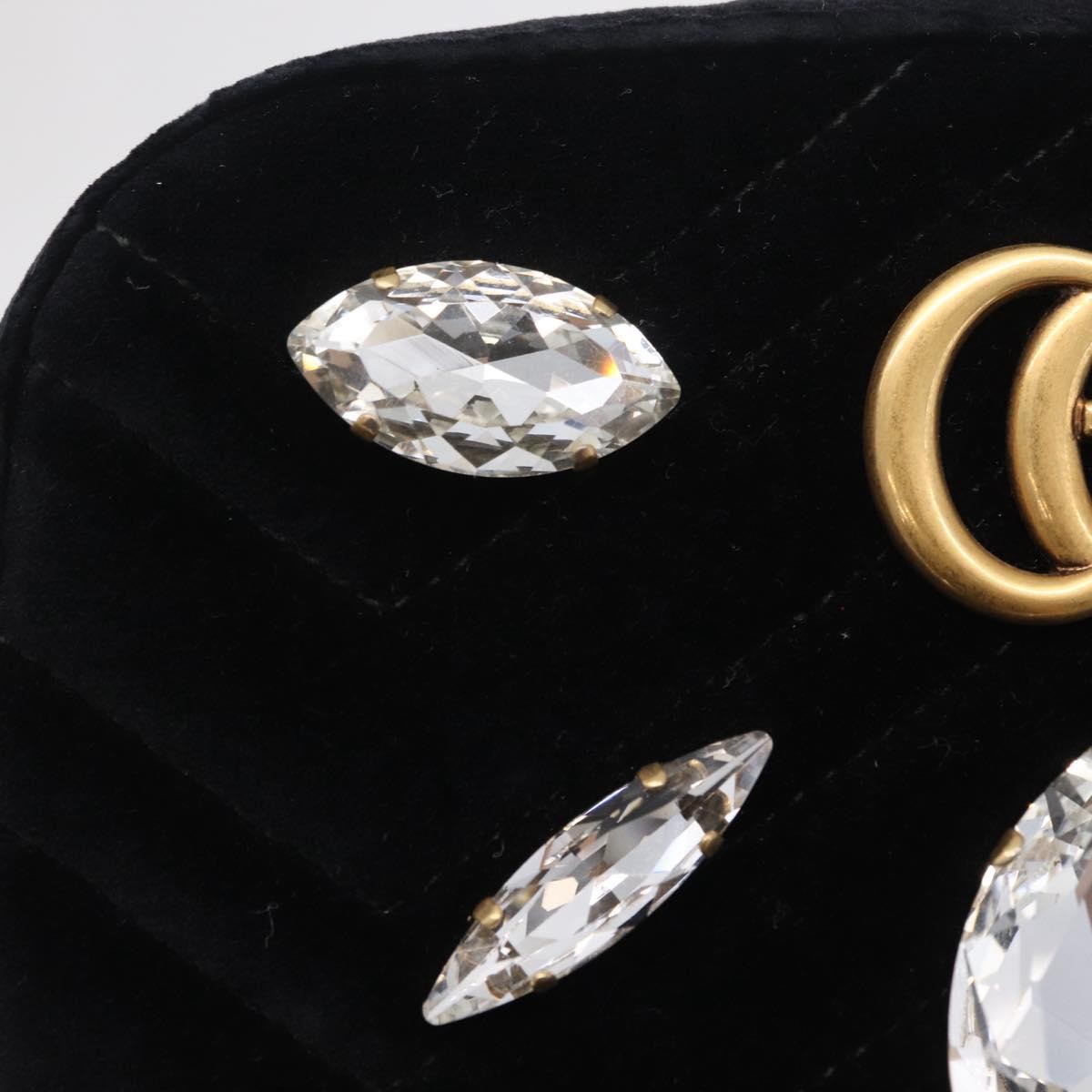 Gucci GG Marmont Crystal Embellished Matelasse Velvet, Black, Velvet, Shoulder Bag