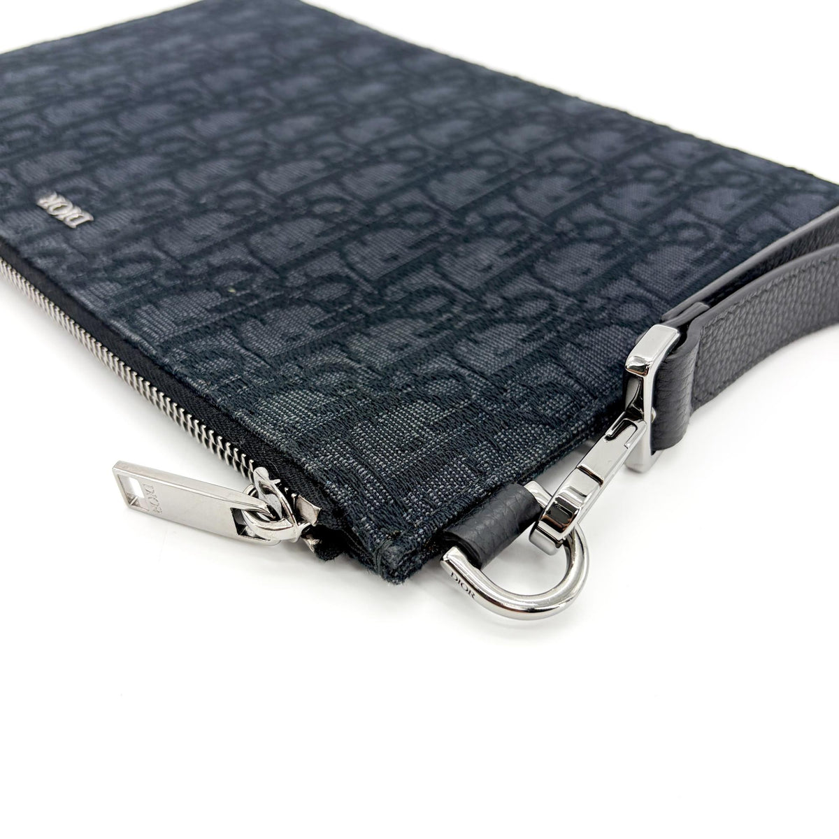 Christian Dior A5 Pouch Printed Oblique Denim, Black, Other, Clutch